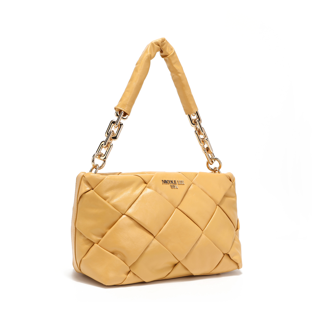 Foto 3 pulgar | Bolsa Shoulder Nicole Lee Emma color Amarillo Acolchonada con Cadena
