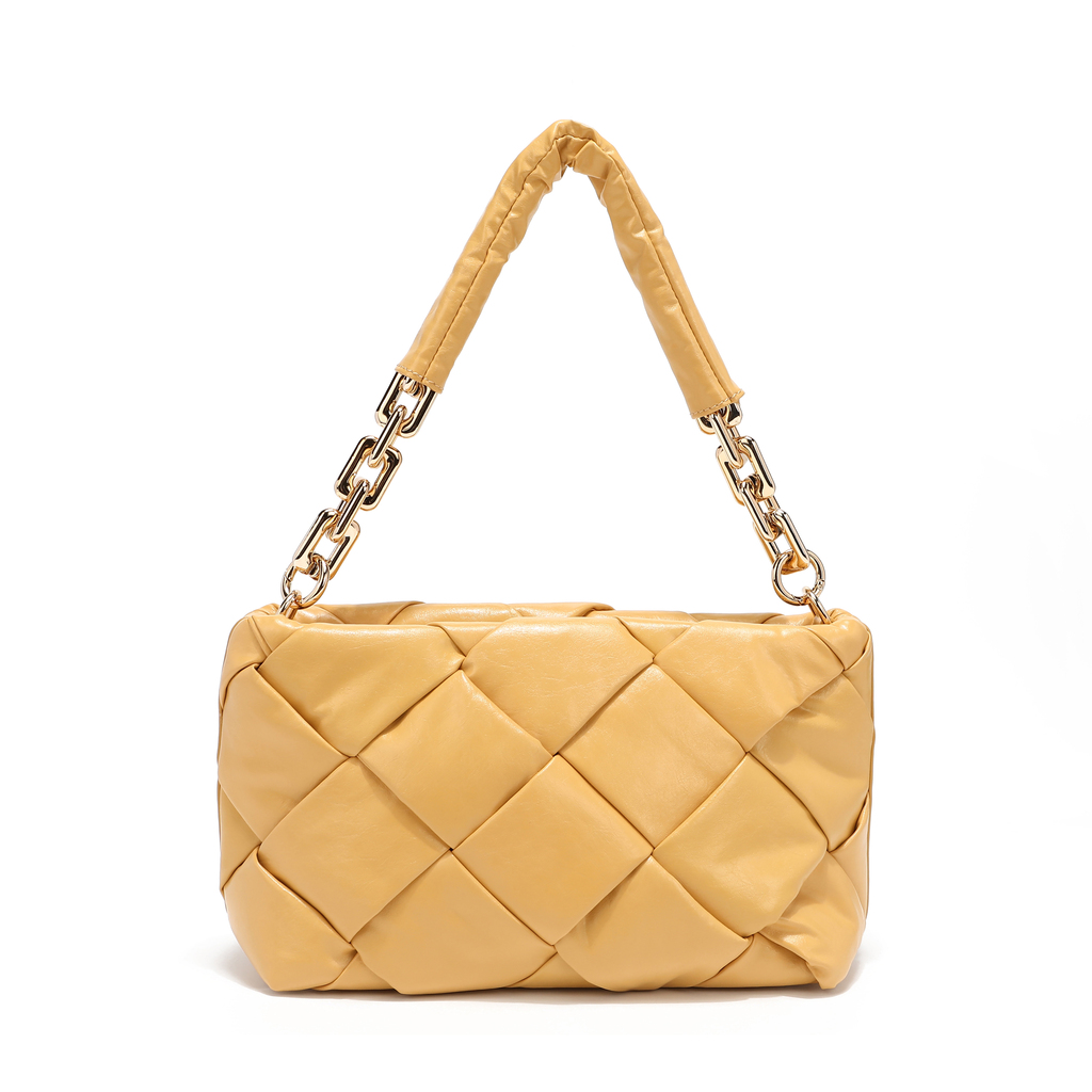 Foto 4 pulgar | Bolsa Shoulder Nicole Lee Emma color Amarillo Acolchonada con Cadena