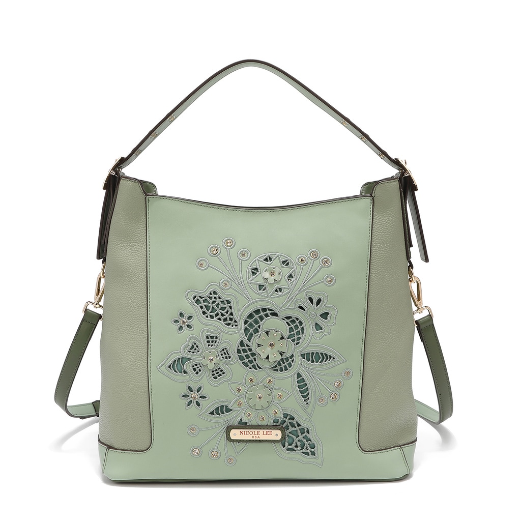 Bolsa Hobo Nicole Lee Cornelia color Verde con Corte Láser y Bordado Sage $2,669