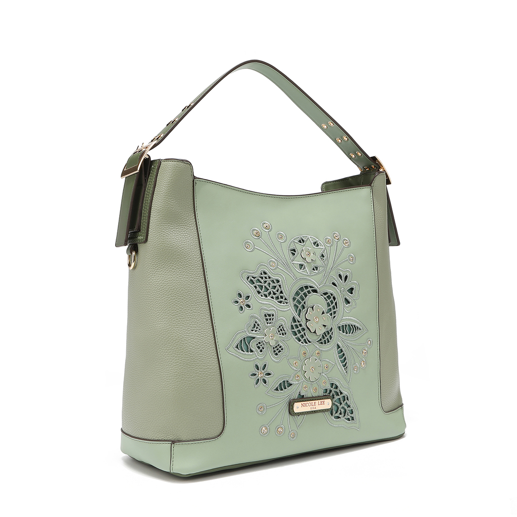 Foto 2 | Bolsa Hobo Nicole Lee Cornelia color Verde con Corte Láser y Bordado Sage