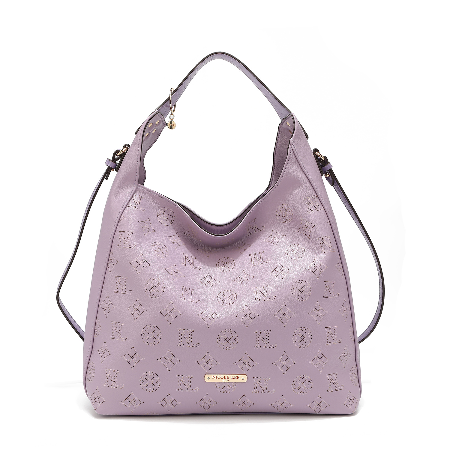 Bolsa Hobo Nicole Lee Monograma Corte Laser color Púrpura