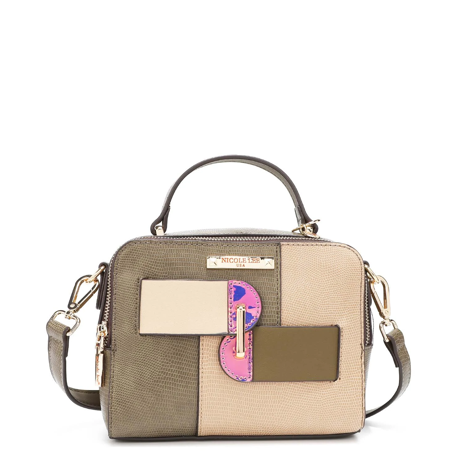 Bolsa Multifuncional Nicole Lee Gemini color Verde con Cortes Asimétricos