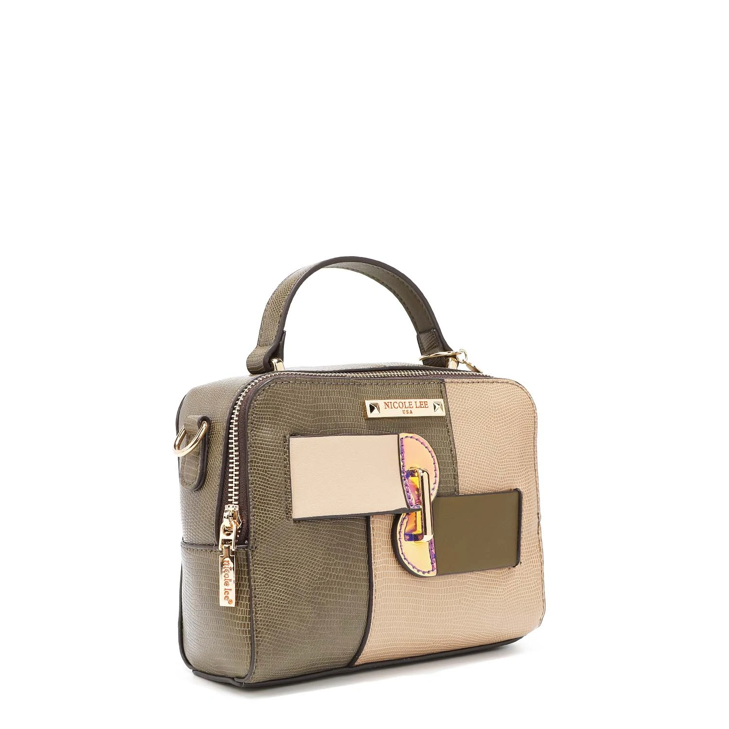 Foto 2 | Bolsa Multifuncional Nicole Lee Gemini color Verde con Cortes Asimétricos