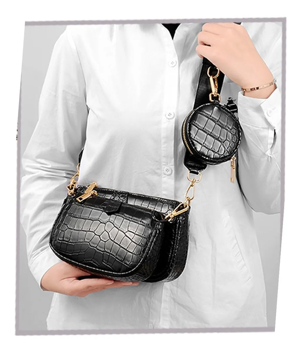 Foto 3 | Bolsas para Dama 3 en 1 color Negro textura Cocodrilo
