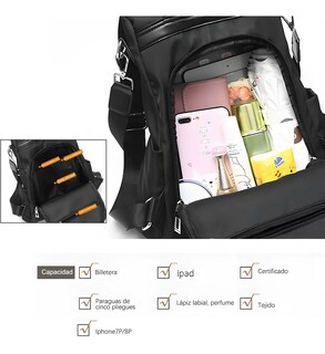 Foto 2 | Mochila Malubero Impermeable Antirrobo color Negro para Mujer