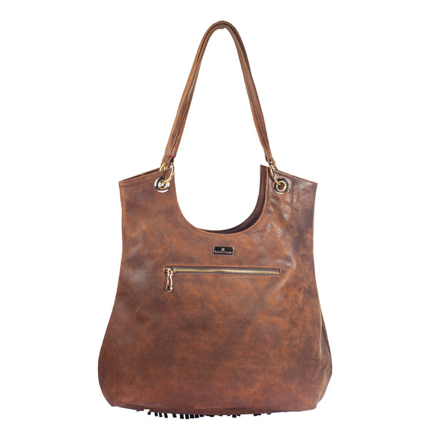 Foto 2 | Bolso Tote Jessica A Ángelozano Camel Con Flecos Y Piel Cincelada Y Pintada A Mano