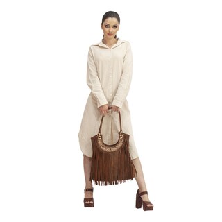 Foto 3 | Bolso Tote Jessica A Ángelozano Camel Con Flecos Y Piel Cincelada Y Pintada A Mano