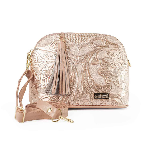 Foto 1 | Bolso Crossbody A Ángelozano Selena Piel Grabada Tipo Cincelado color Oro Rosado
