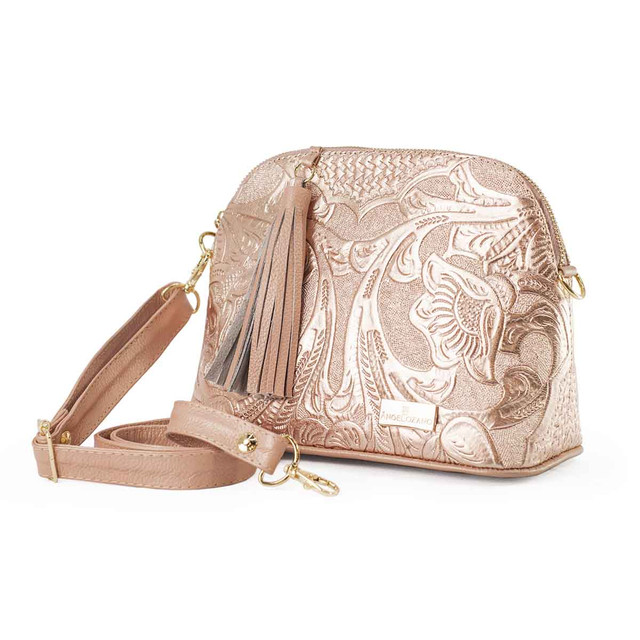 Foto 3 pulgar | Bolso Crossbody A Ángelozano Selena Piel Grabada Tipo Cincelado color Oro Rosado