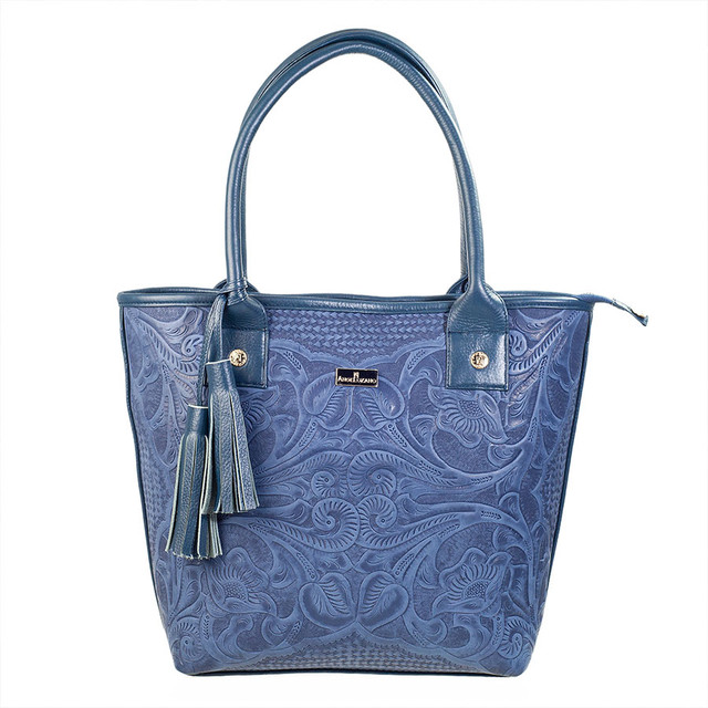 Foto 2 pulgar | Bolso Tote A Ángelozano Modelo Soraya Piel Grabada Color Azul