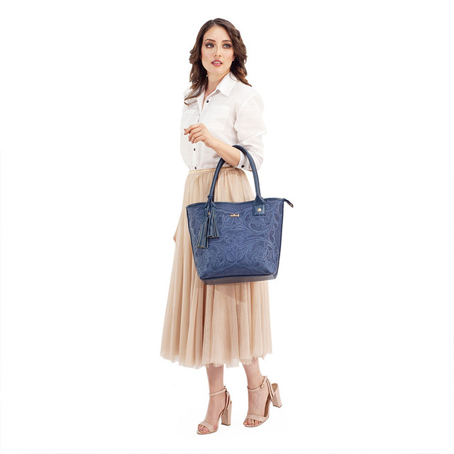 Foto 4 pulgar | Bolso Tote A Ángelozano Modelo Soraya Piel Grabada Color Azul