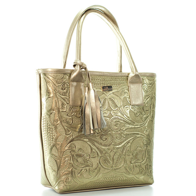 Foto 3 pulgar | Bolso Tote A Ángelozano Modelo Soraya Piel Grabada Color Oro