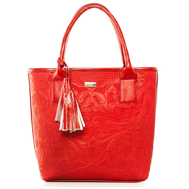 Bolso Tote A Ángelozano Modelo Soraya Piel Grabada Color Rojo