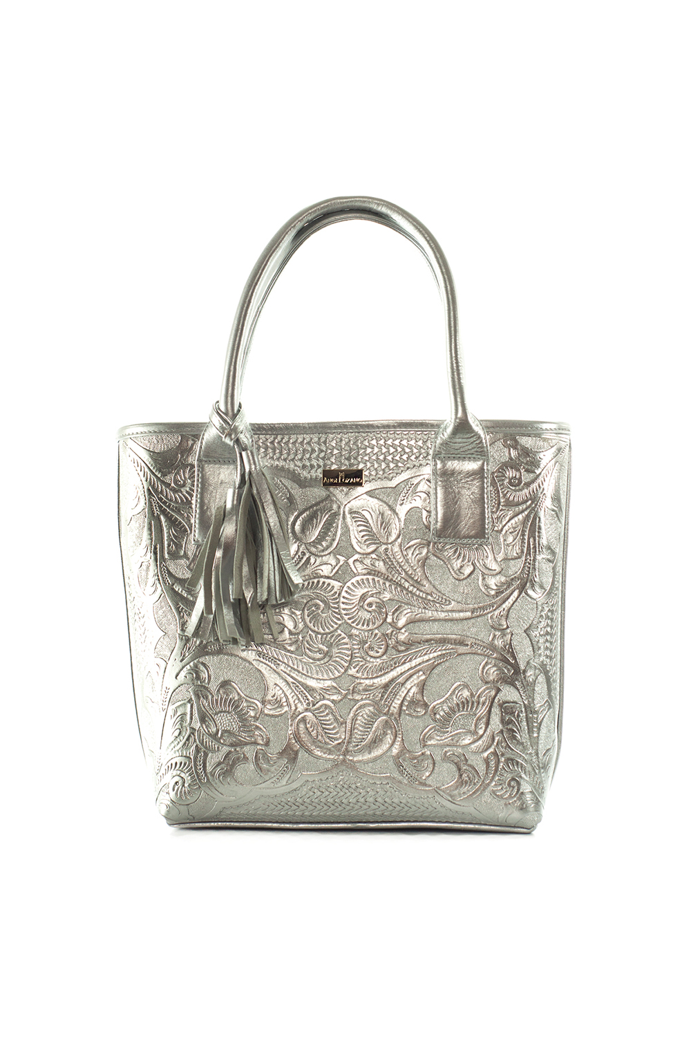 Bolso Tote de Piel Grabada A Ángelozano Soraya color Plata