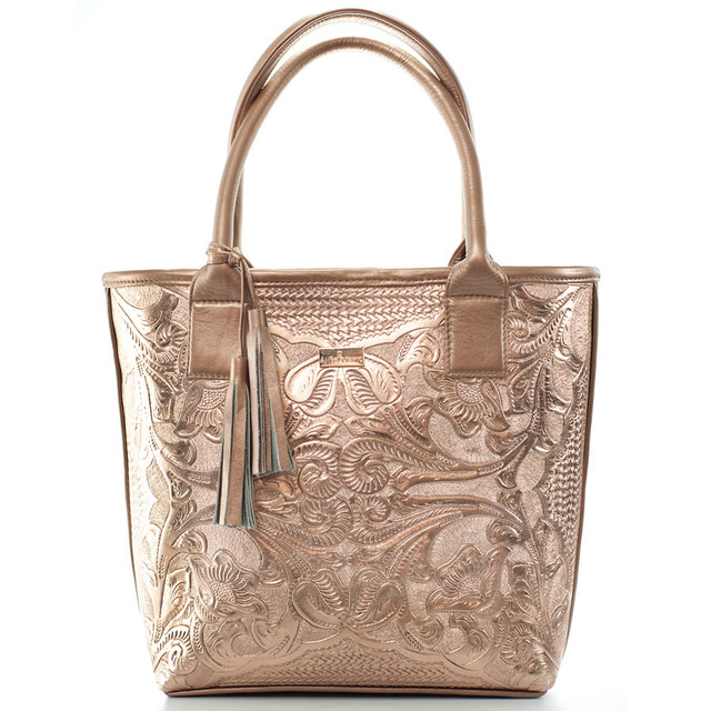 Foto 1 | Bolso Tote A Ángelozano Modelo Soraya Piel Grabada Color Oro Rosado