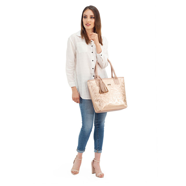 Foto 3 | Bolso Tote A Ángelozano Modelo Soraya Piel Grabada Color Oro Rosado