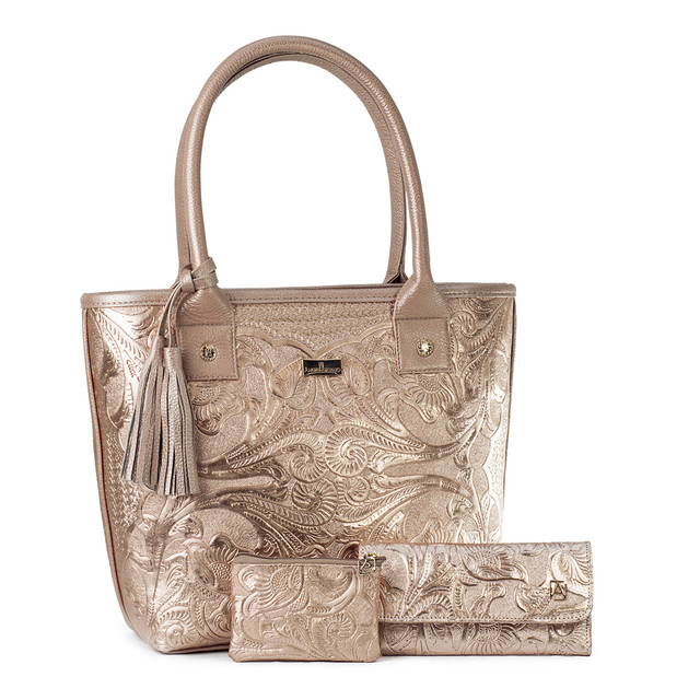 Foto 1 | Kit de Bolso A ÁNGELOZANO Soraya color Rosa de Piel Vacuna con Cartera Monedero de Piel Grabada