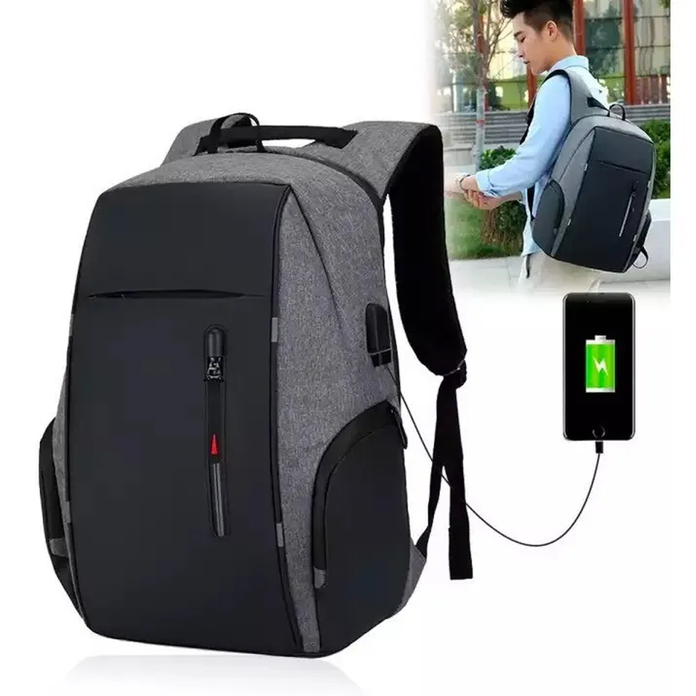 Foto 3 pulgar | Mochila de Gran Capacidad Genérica con Cargador USB color Gris
