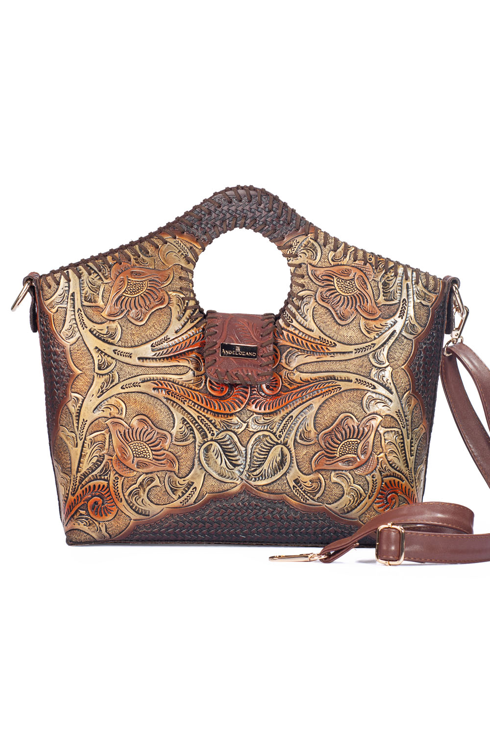 Foto 1 | Bolso Tote A Ángelozano de Piel con Grabados y Pintados a Mano color Café