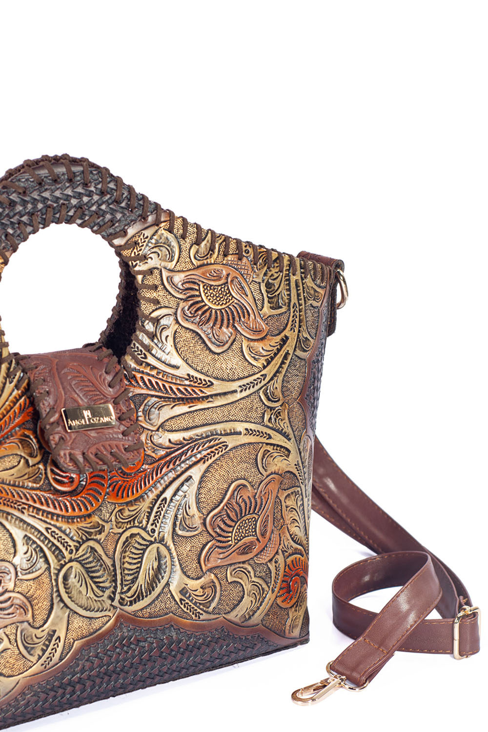 Foto 5 | Bolso Tote A Ángelozano de Piel con Grabados y Pintados a Mano color Café
