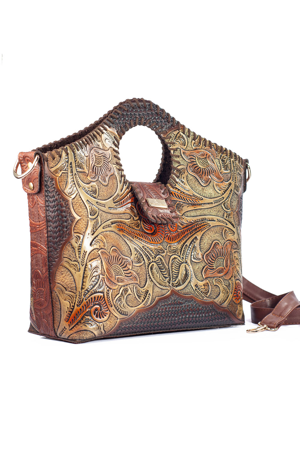 Foto 7 | Bolso Tote A Ángelozano de Piel con Grabados y Pintados a Mano color Café