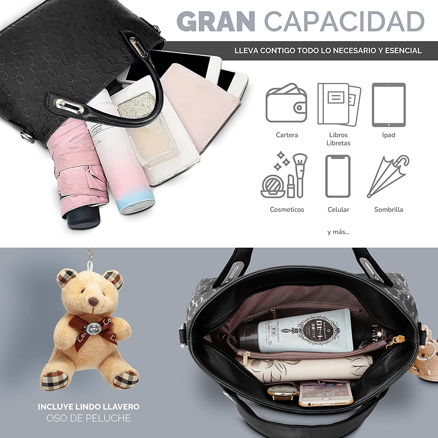Foto 2 | Bolsas Belug color Negro 4 Piezas para Mujer