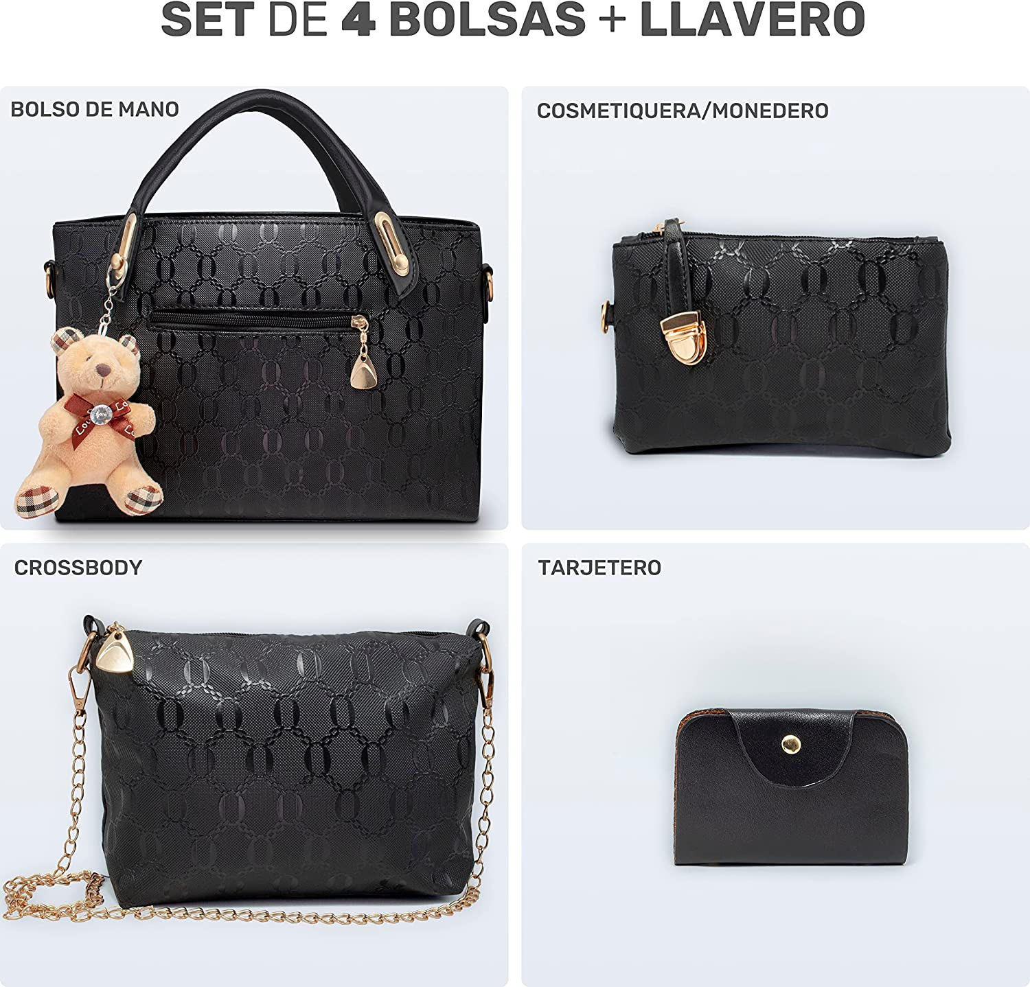 Foto 5 pulgar | Bolsas Belug color Negro 4 Piezas para Mujer