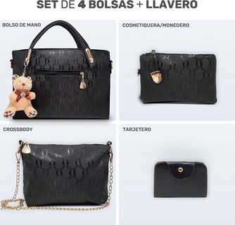 Foto 4 | Bolsas Belug color Negro 4 Piezas para Mujer