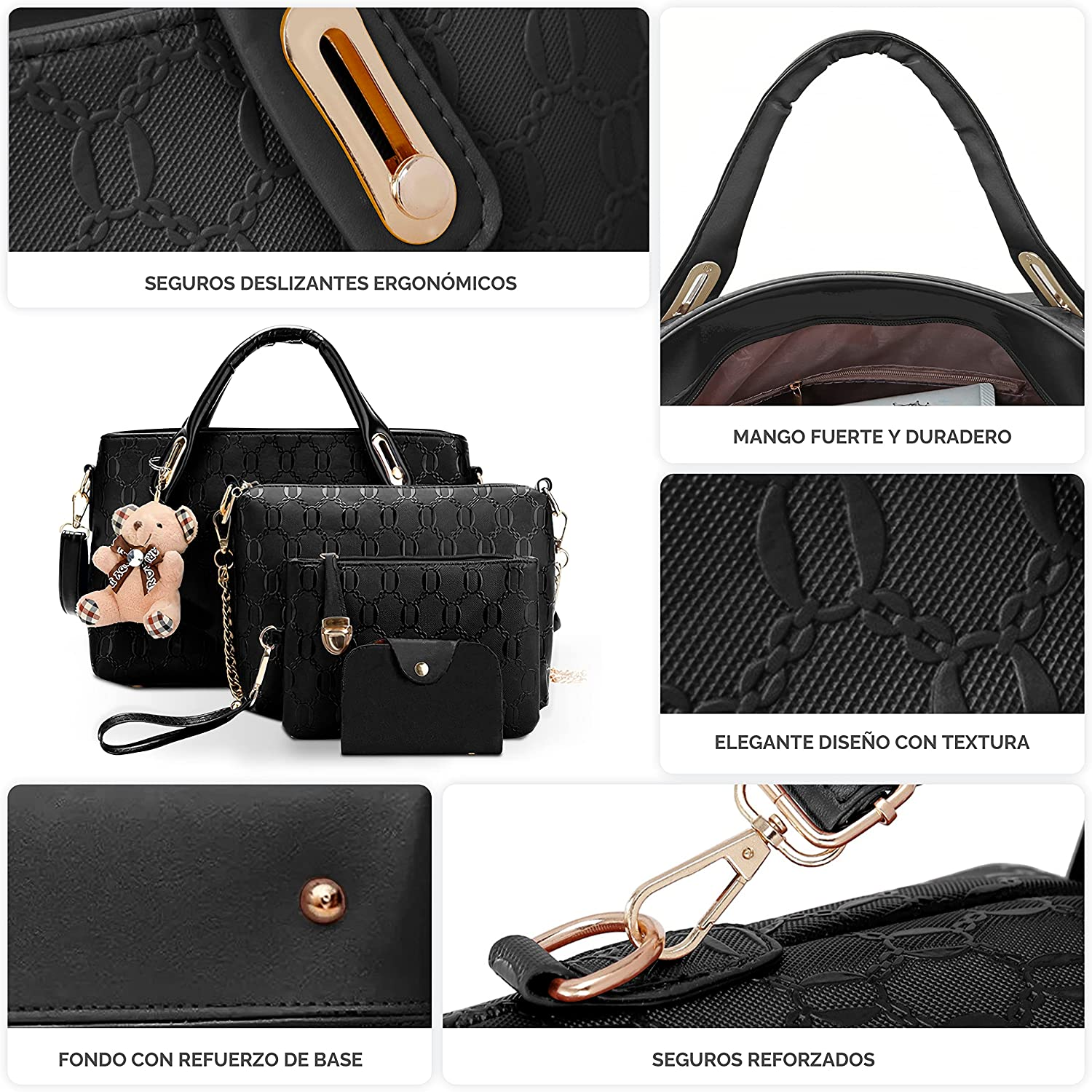 Foto 6 pulgar | Bolsas Belug color Negro 4 Piezas para Mujer