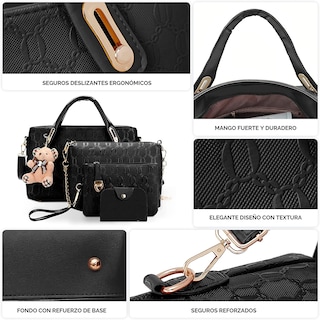 Foto 5 | Bolsas Belug color Negro 4 Piezas para Mujer