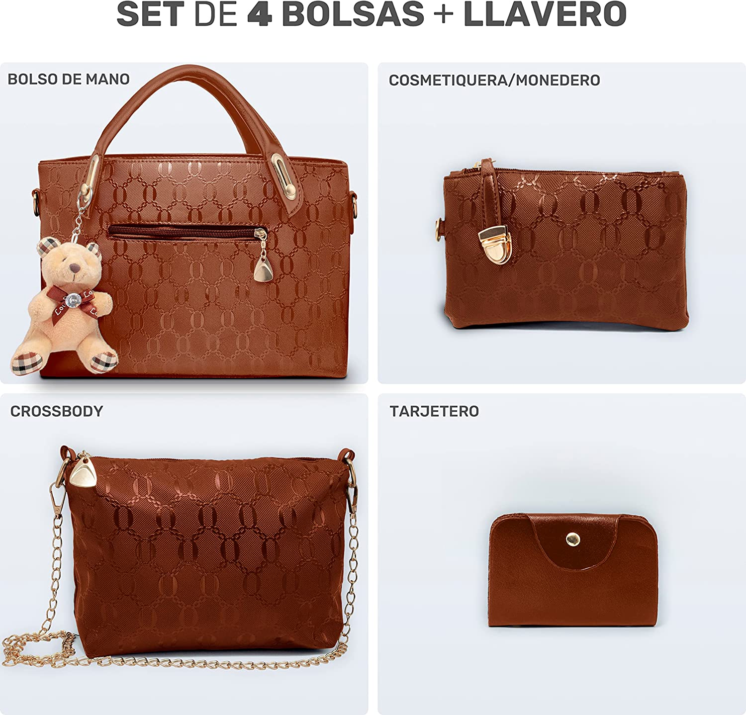Foto 4 pulgar | Bolsos Impermeables Belug para Mujer color Café 4 piezas