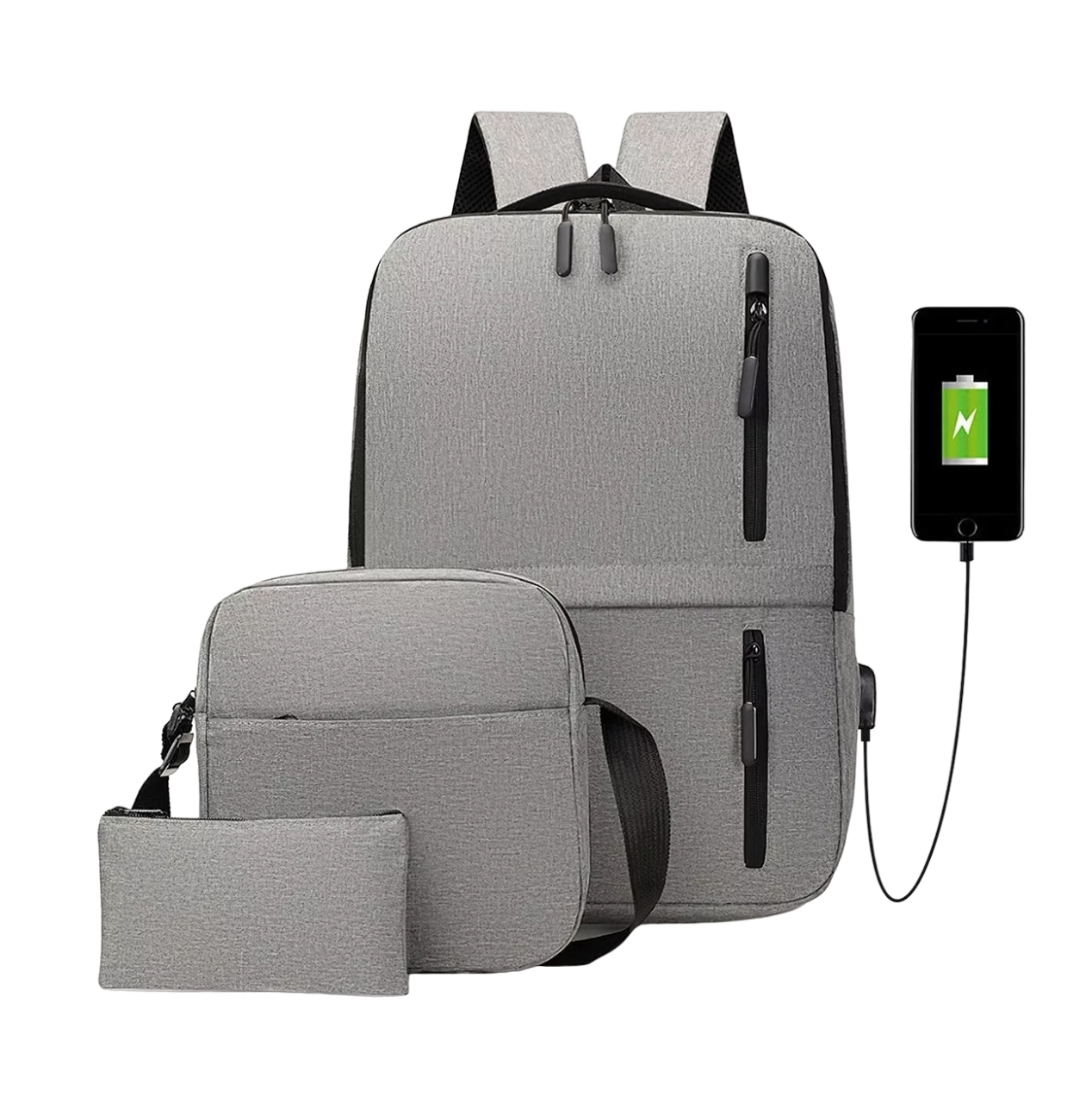 Mochilas Antirrobo BELUG color Gris Claro Carga USB Deportiva 3 PZAS