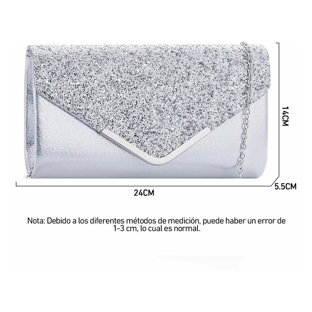 Foto 2 | Bolso de Noche Genérica color Plata de Embrague Brillante para Fiestas