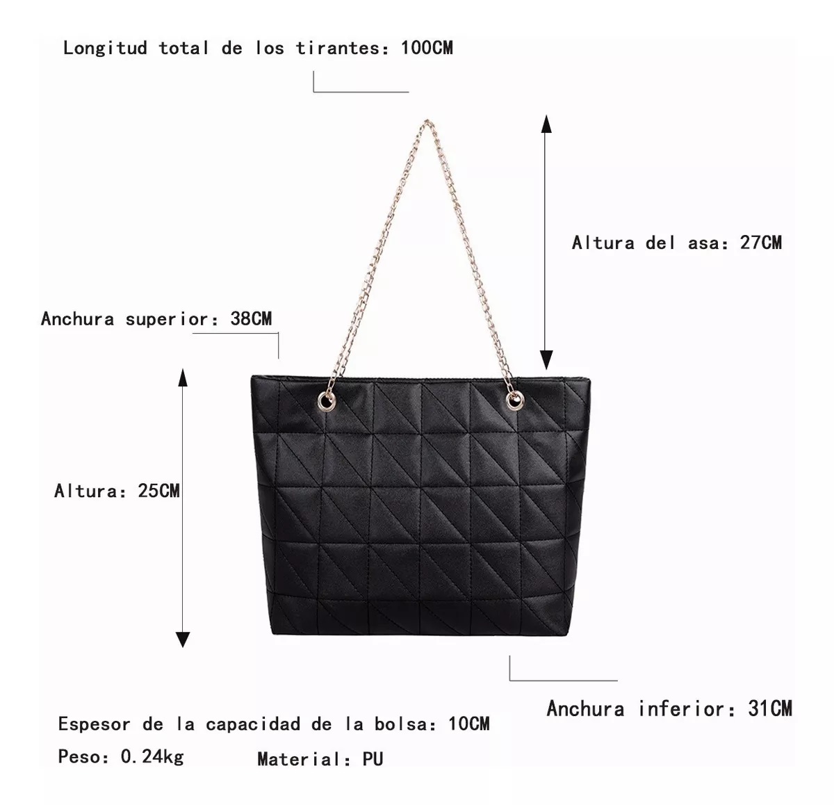 Foto 2 | Bolsa Belug Suave de Cuero Gran Capacidad Impermeable color Negro para Dama