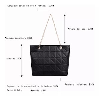 Foto 2 | Bolsa Belug Suave de Cuero Gran Capacidad Impermeable color Negro para Dama
