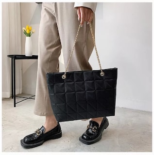 Foto 4 | Bolsa Belug Suave de Cuero Gran Capacidad Impermeable color Negro para Dama