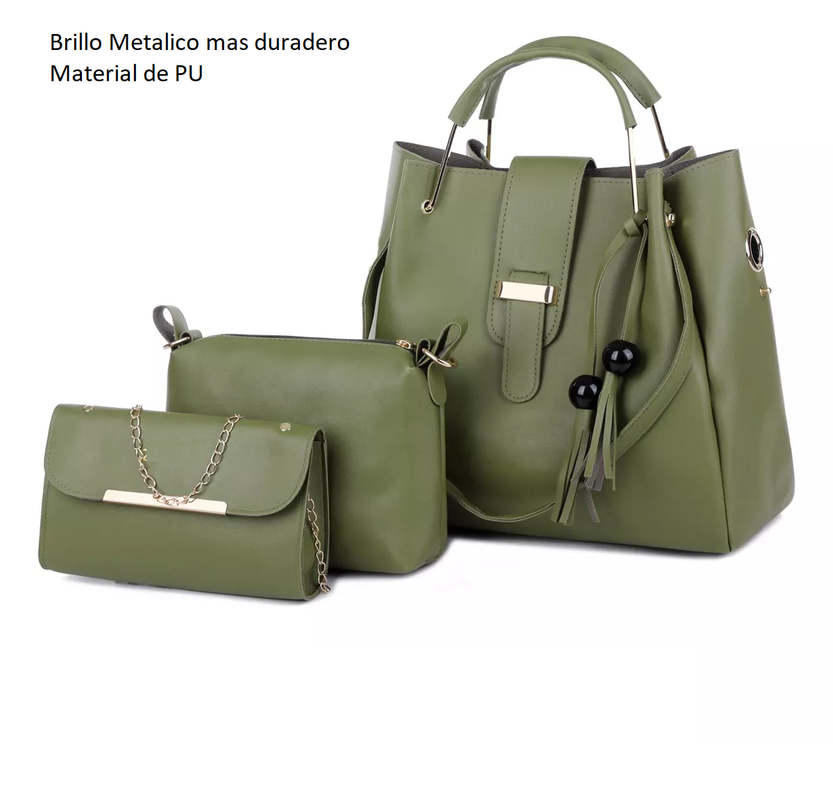 Foto 2 | Bolsas Bandoleras Belug color Verde 3 Piezas