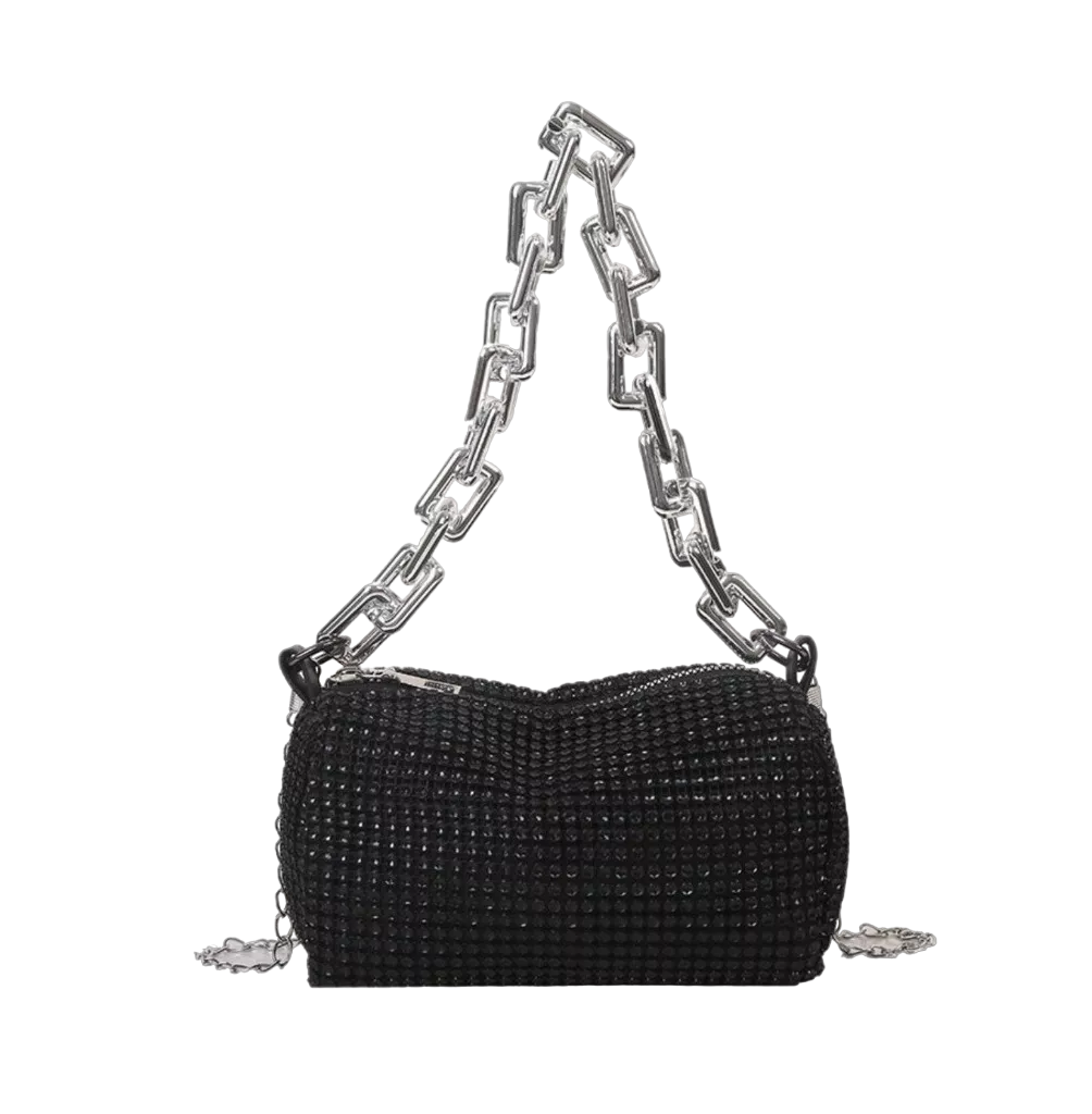 Bolsa de Mano con Cristales Negro