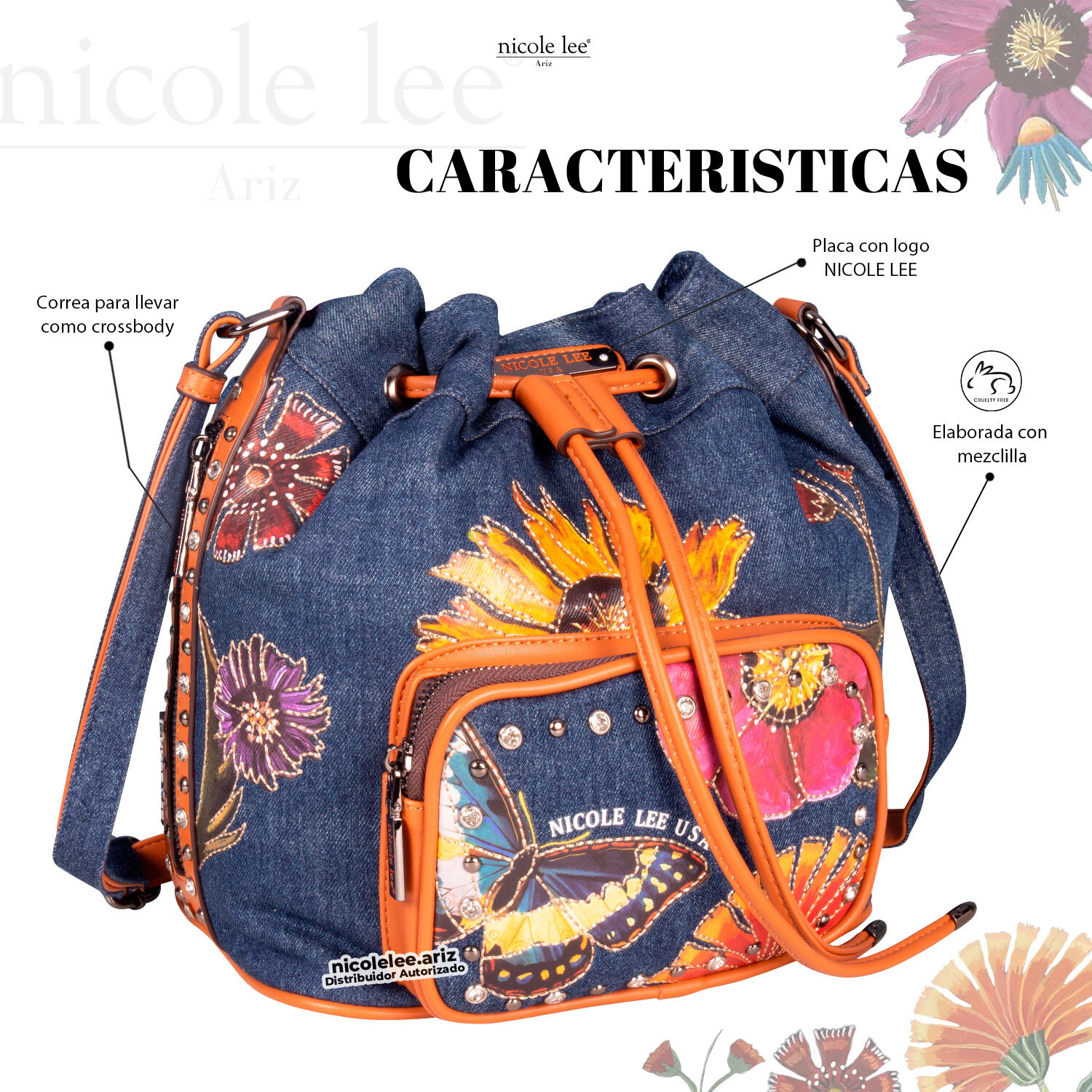 Foto 3 pulgar | Bolsa con Jareta Nicole Lee de Mezclilla Estampada