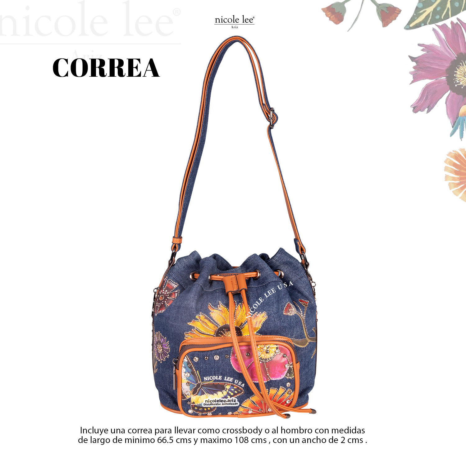 Foto 5 | Bolsa con Jareta Nicole Lee de Mezclilla Estampada