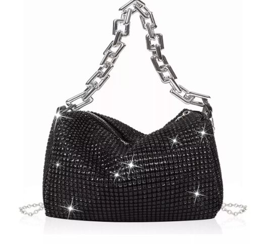 Bolsa De Mano Con Cristales Negra