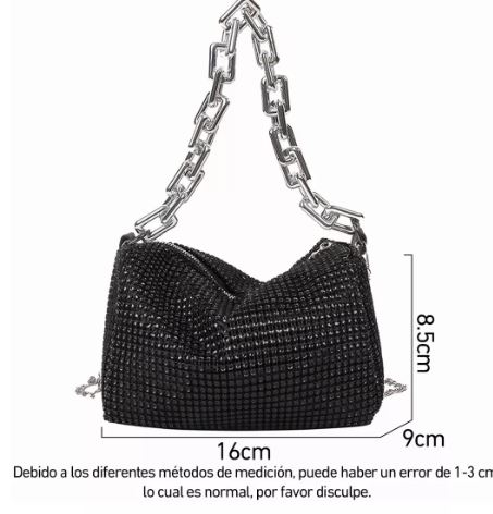 Foto 3 pulgar | Bolsa De Mano Con Cristales Negra