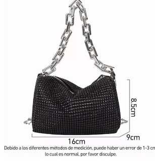 Foto 2 | Bolsa De Mano Con Cristales Negra