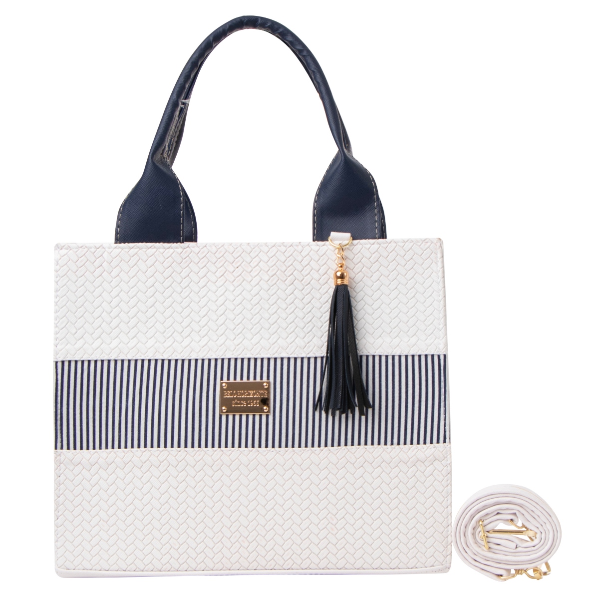 Bolsa Fana Malva Color Blanco / Marino Con Asas