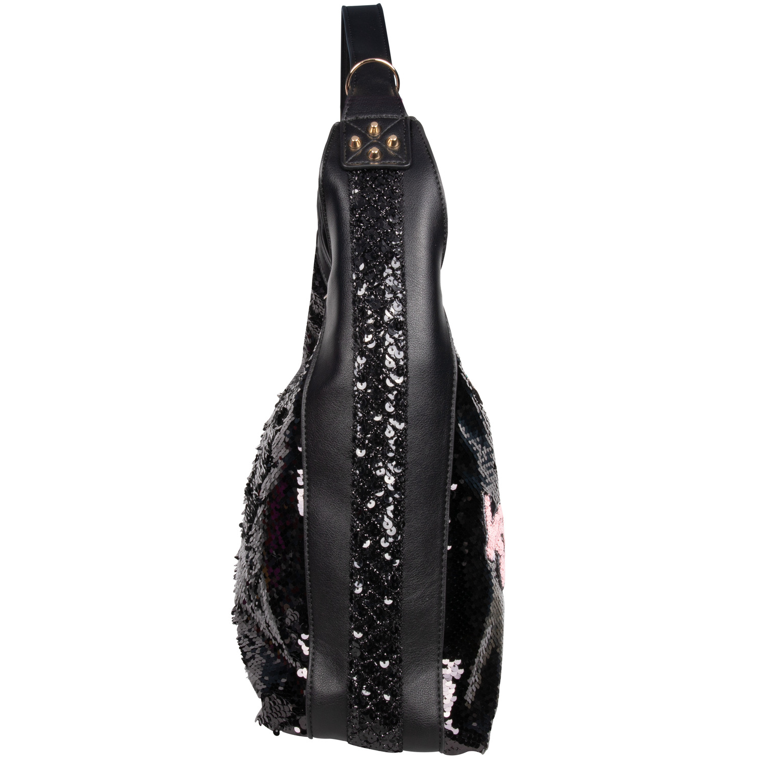 Foto 2 | Bolsa Hobo Nicole Lee Negra de Lentejuelas con Parches