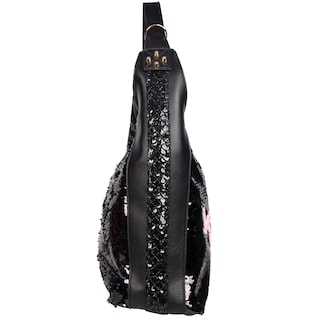 Foto 2 | Bolsa Hobo Nicole Lee Negra de Lentejuelas con Parches