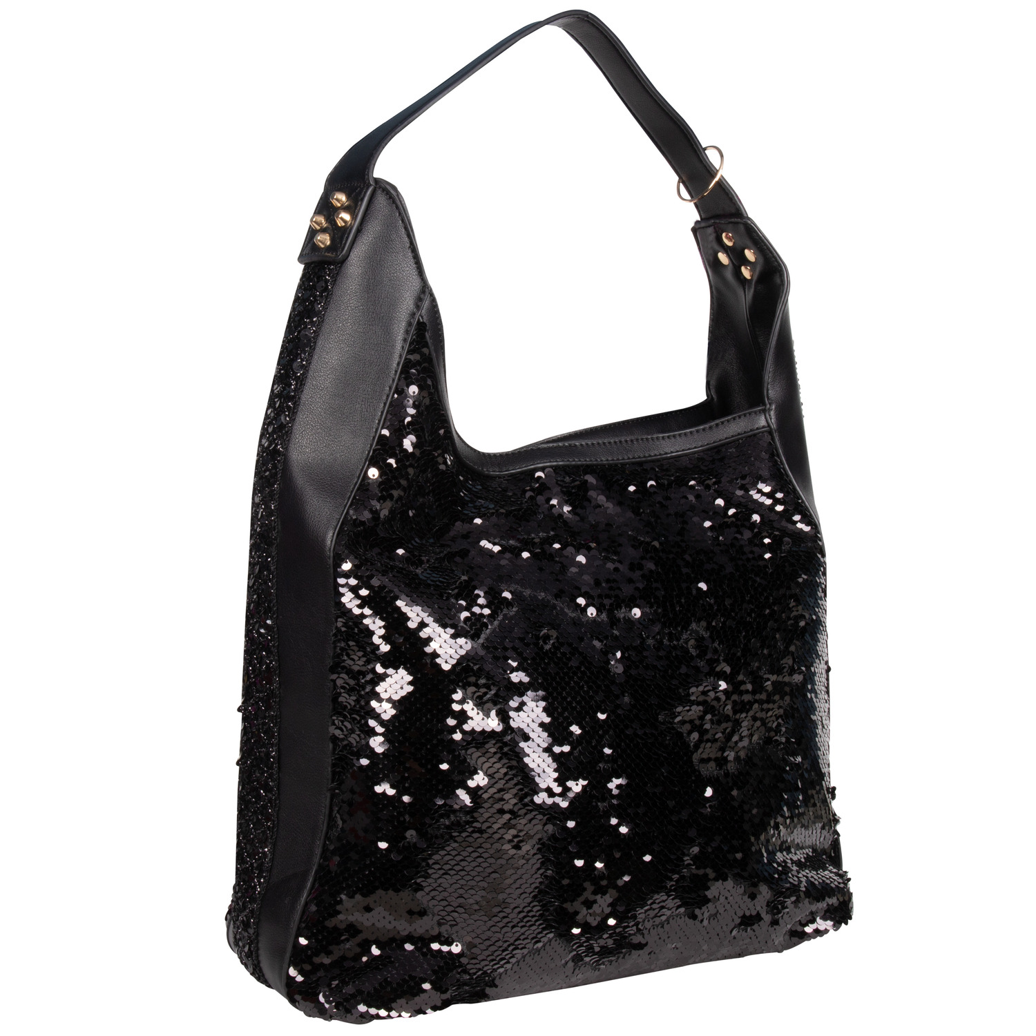 Foto 5 pulgar | Bolsa Hobo Nicole Lee Negra de Lentejuelas con Parches