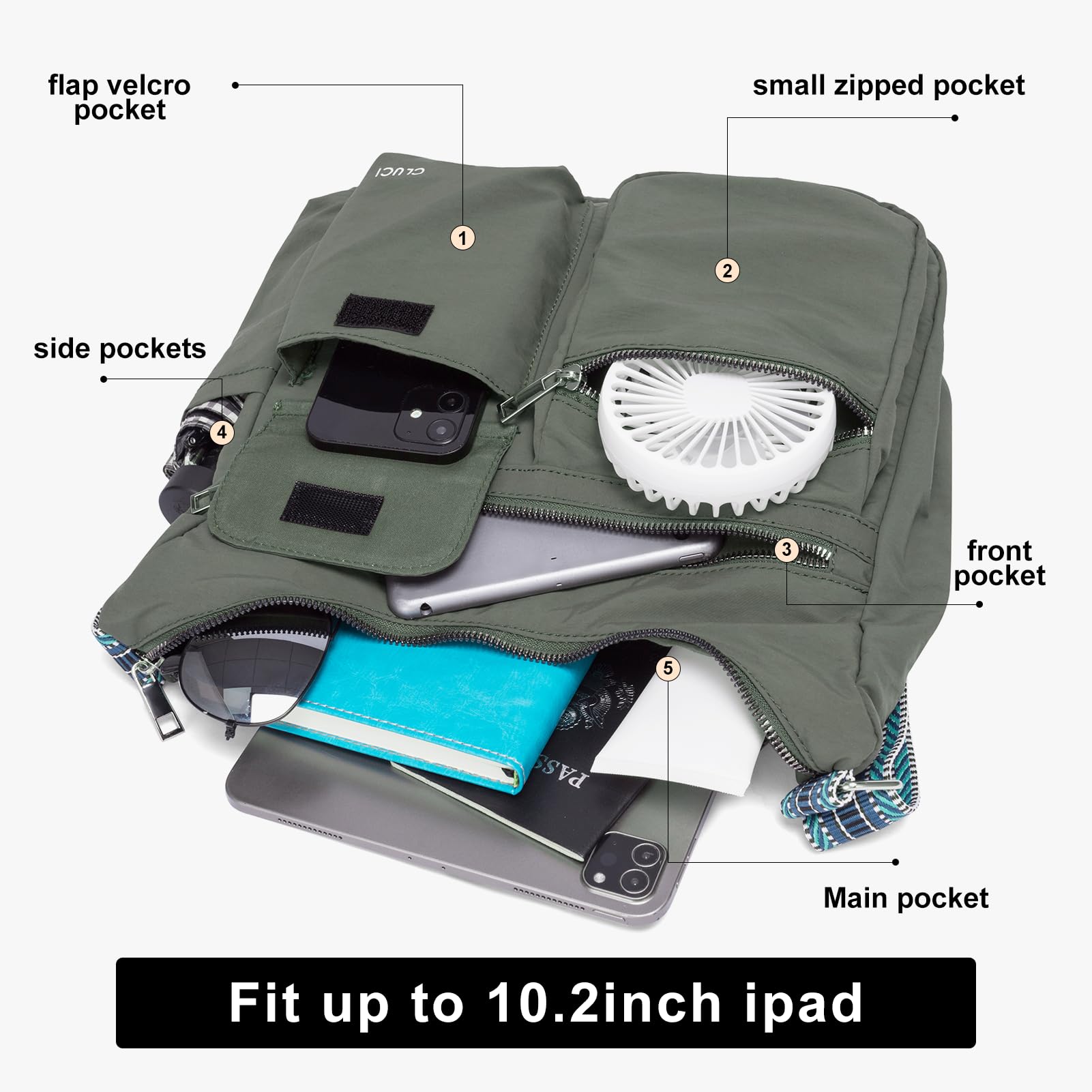 Foto 4 | Bandolera Cluci De Nylon Impermeable Para Mujer - Venta Internacional.