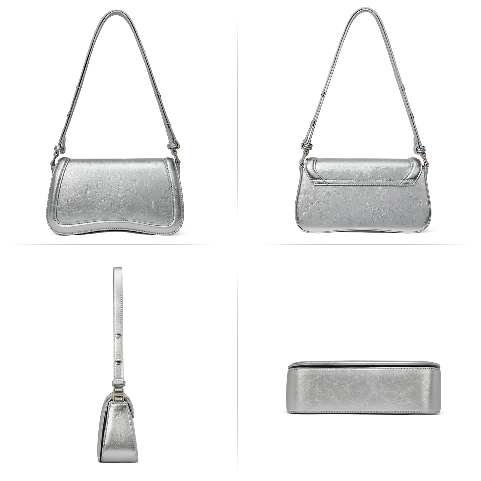 Foto 6 | Monedero Cluci Pequeño De Poliuretano Plateado Con Grano De Cocodrilo Para Mujer - Venta Internacional.