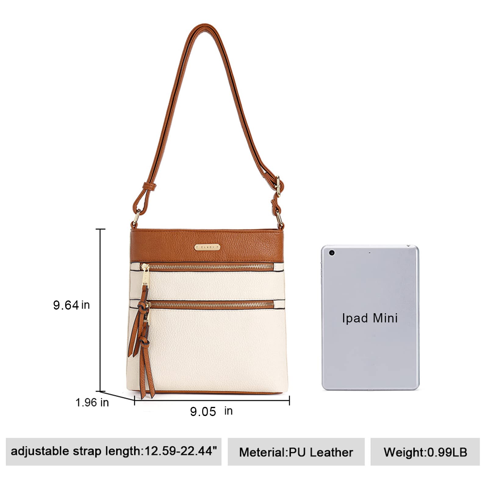 Foto 3 | Bolsos Tipo Bandolera Cluci Para Mujer De Piel Suave Con Correa Ajustable - Venta Internacional.